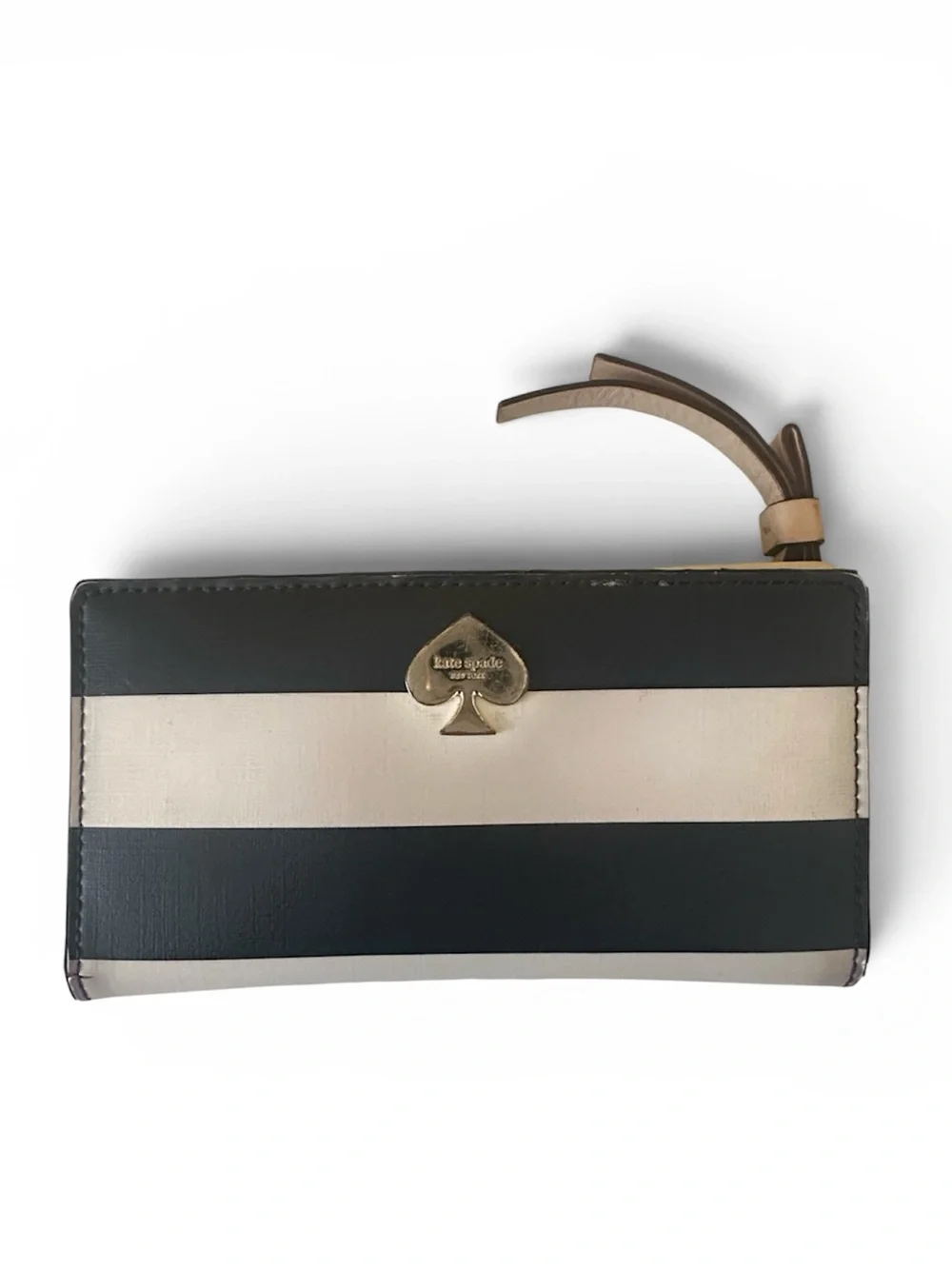 Kate Spade Cameron Slim Bifold wallet Bone Navy Stripe